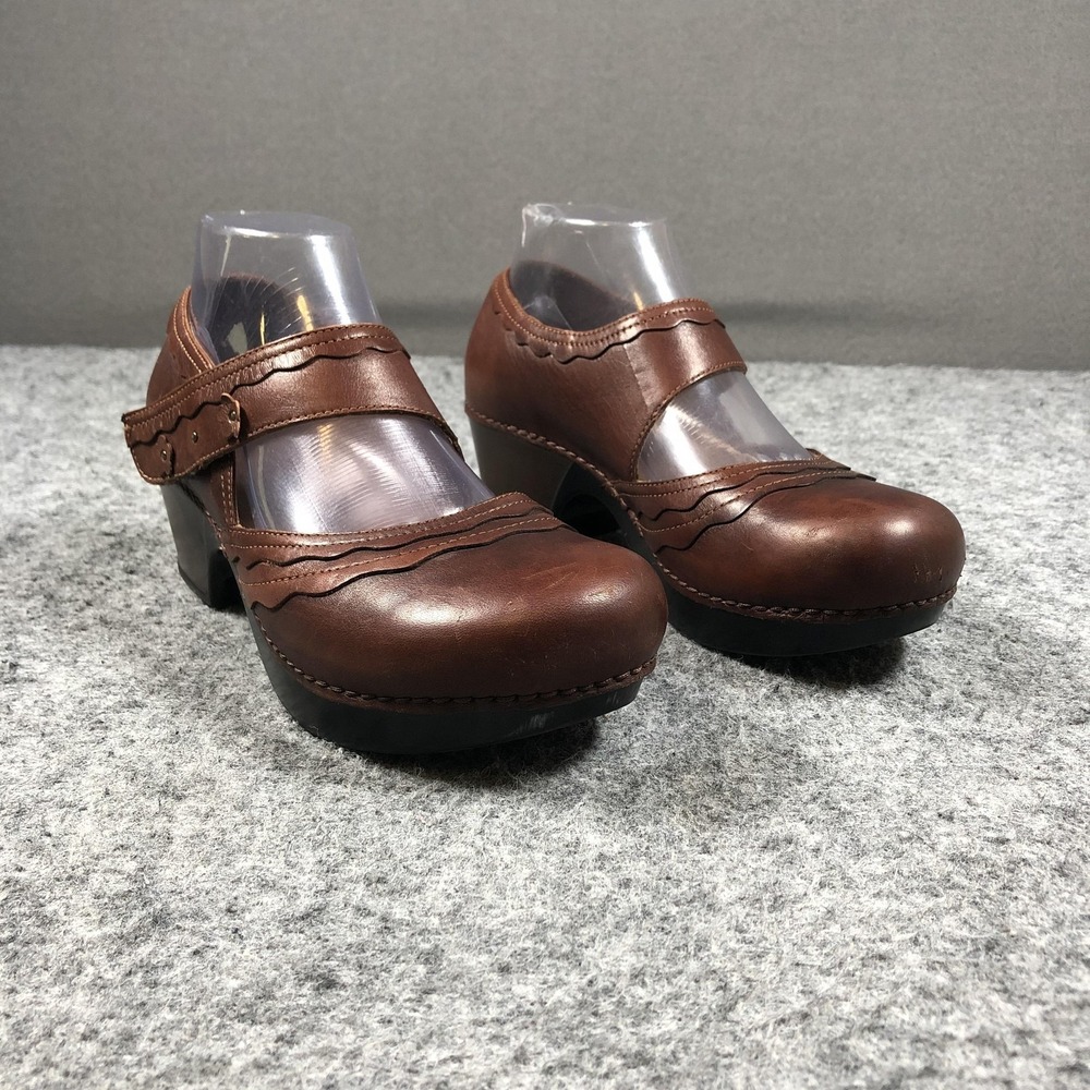 Dansko Mary Jane Clog Shoes Womens 8.5-9 39 Brown Leather Strap Comfort Heels
